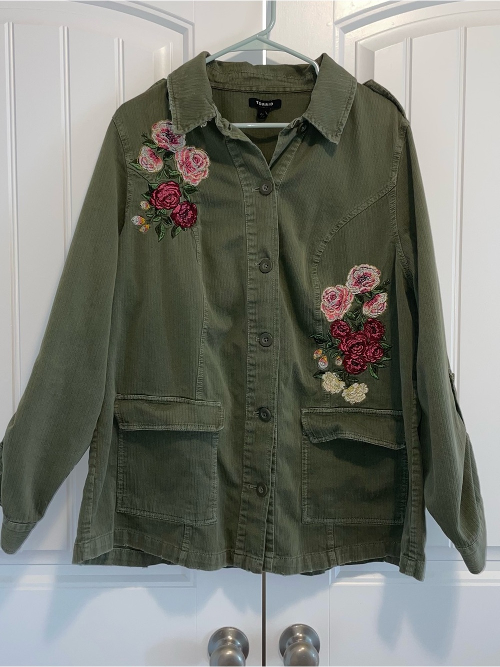 torrid Olive Green Floral Embroidered Utility Jacket